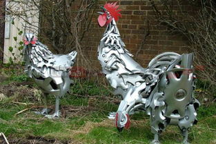 废弃金属艺术 艺术家用轮毂制动物雕塑热卖